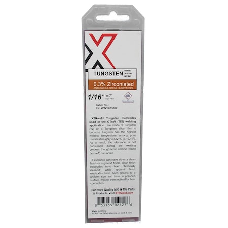 Xtrweld 0.3% Zirconiated Tungsten Electrode, 5/32, Brown, 5PK WTZIRC3156
